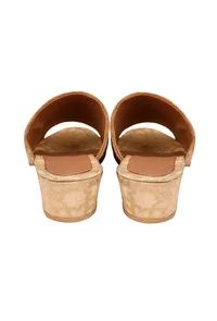 Beige Brocade Block Heels image 5