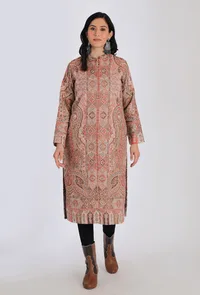 Manhoor salmon pink Kani Jamavar Long Coat Outer Jacket image 1