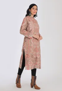 Manhoor salmon pink Kani Jamavar Long Coat Outer Jacket image 2