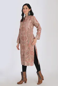Manhoor salmon pink Kani Jamavar Long Coat Outer Jacket image 3