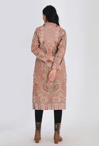 Manhoor salmon pink Kani Jamavar Long Coat Outer Jacket image 4
