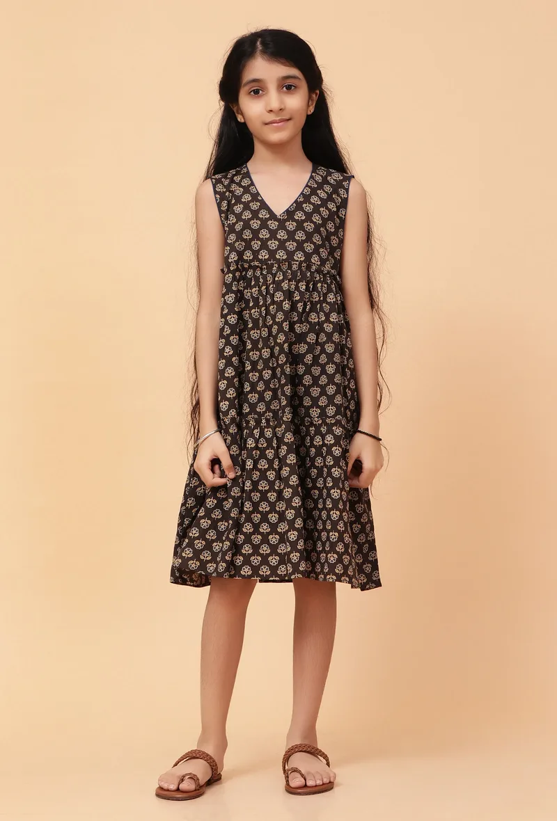 Edie Black Ajrakh Print Cotton Dress
