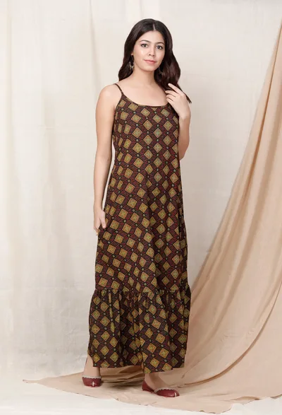 Chocolate Brown Printed Slip Kurta