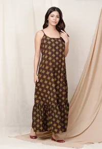 Chocolate Brown Printed Slip Kurta image 1