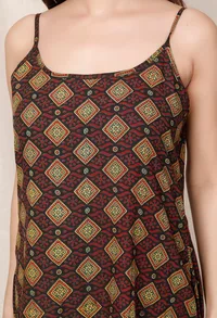Chocolate Brown Printed Slip Kurta image 4