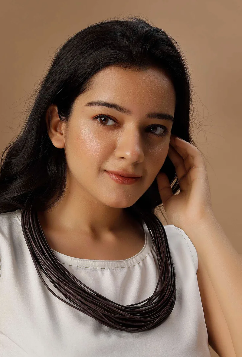 Onyx Black Contrast Thread Tribal Necklace