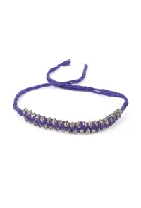 Set Of 2: Canisa Purple Thread & Antique Plated Brass Beaded Anklets image 2